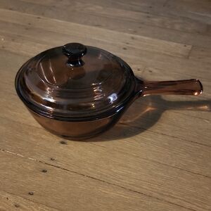 Pyrex Visions Amber Brown Glass Cookware with Lid 0.5 L. USA